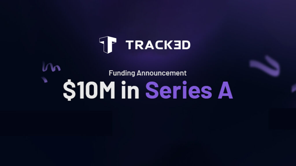 Track3D funding announcement: $10M in Series A on a dark purple background with logo above the text
