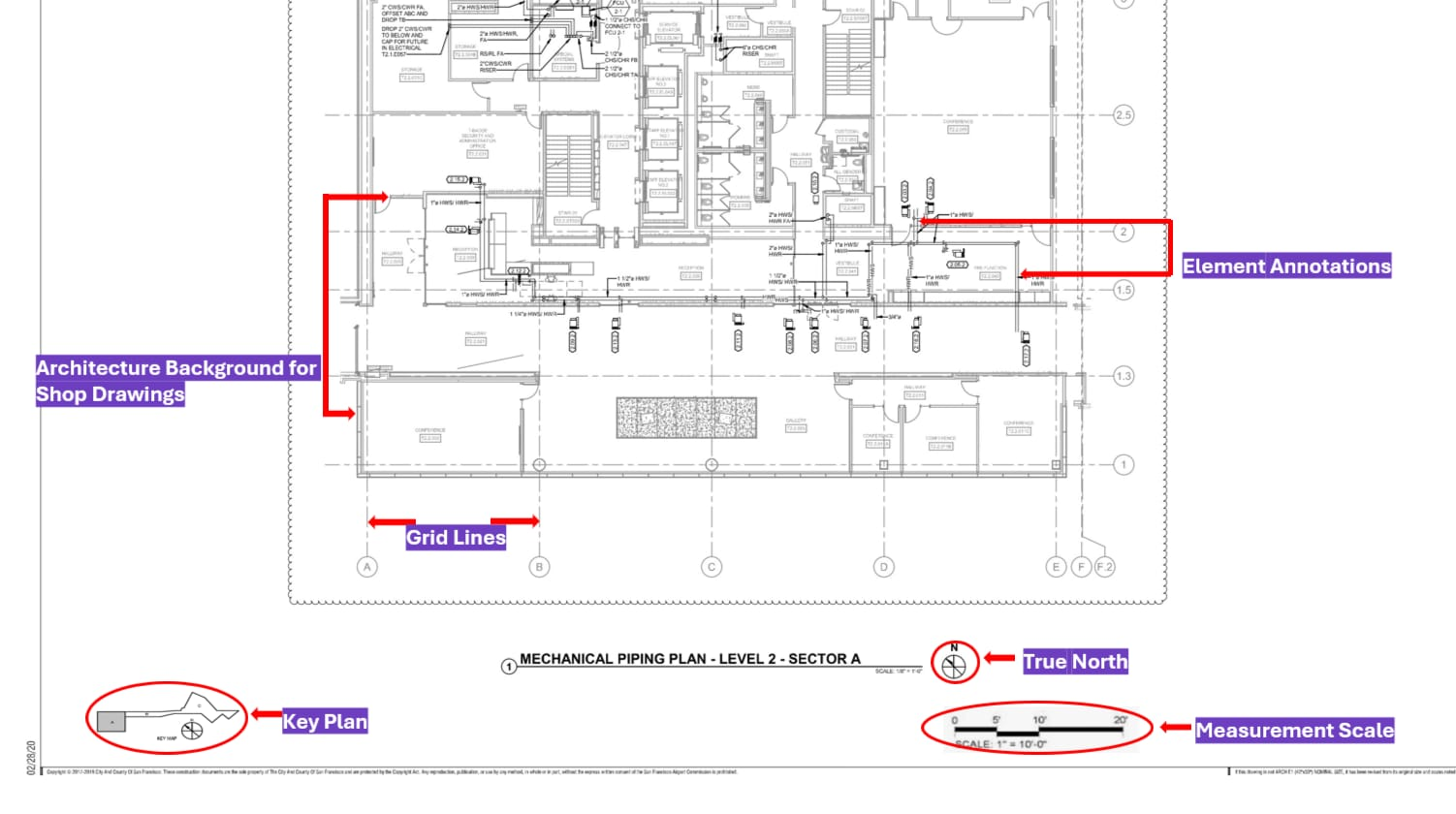 Drawing annotation linked to reality capture in Track3D showing mechanical piping plan